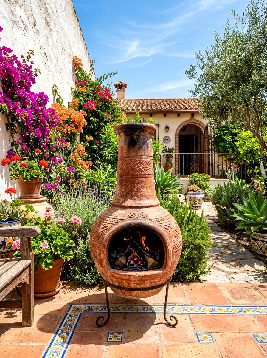 Clay chiminea fire pit - 30 patio fire pit ideas