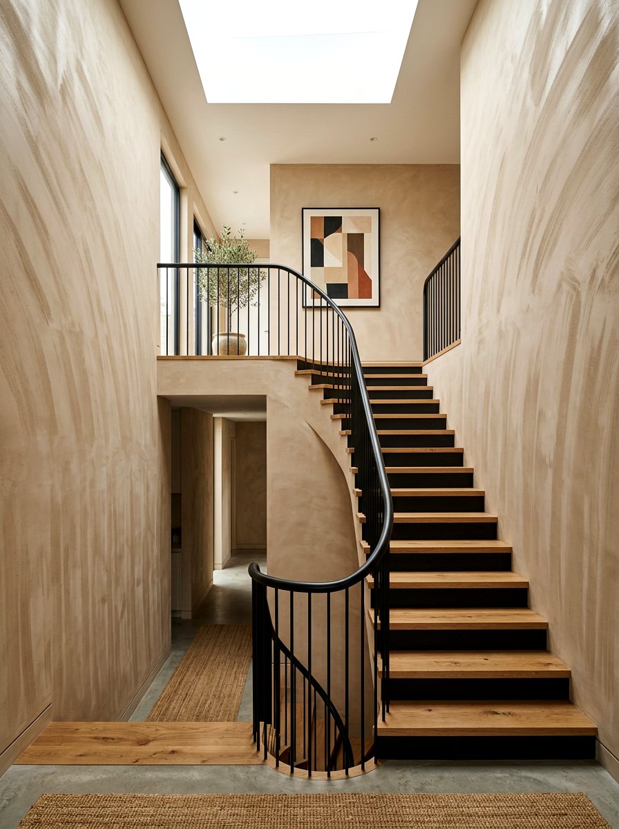 Clay limewash staircase - 30 limewash wall ideas