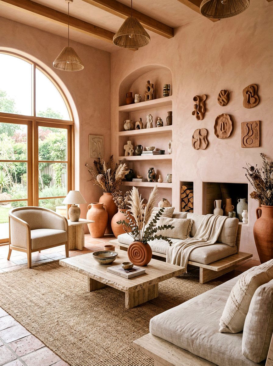 Clay pottery living room - 30 earth tone living space ideas