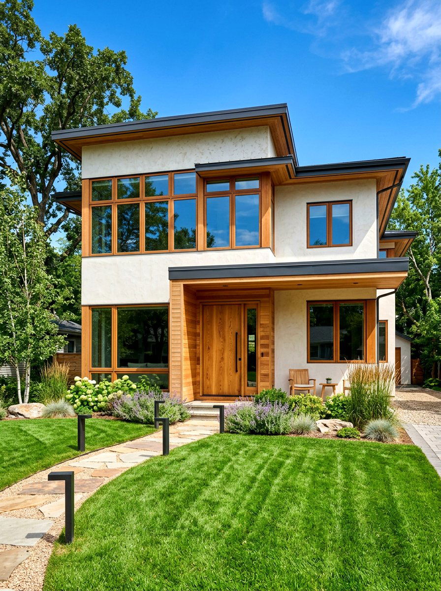 Clay stucco with wood trim - 30 clay stucco exterior ideas