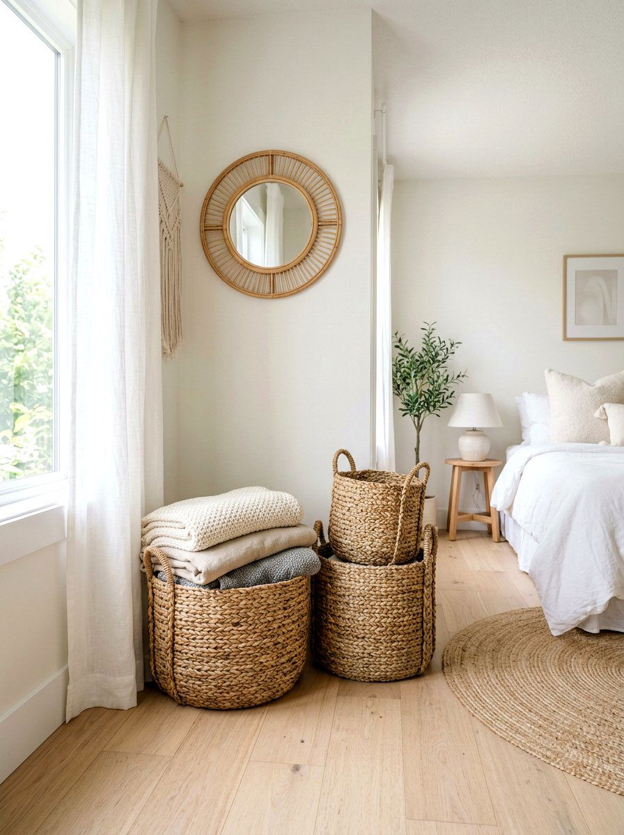 Clean Girl Woven Baskets - 30 clean girl bedroom ideas