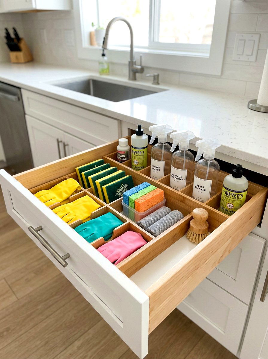 Cleaning Drawer Organizer - 30 organizing cleaning supplies ideas