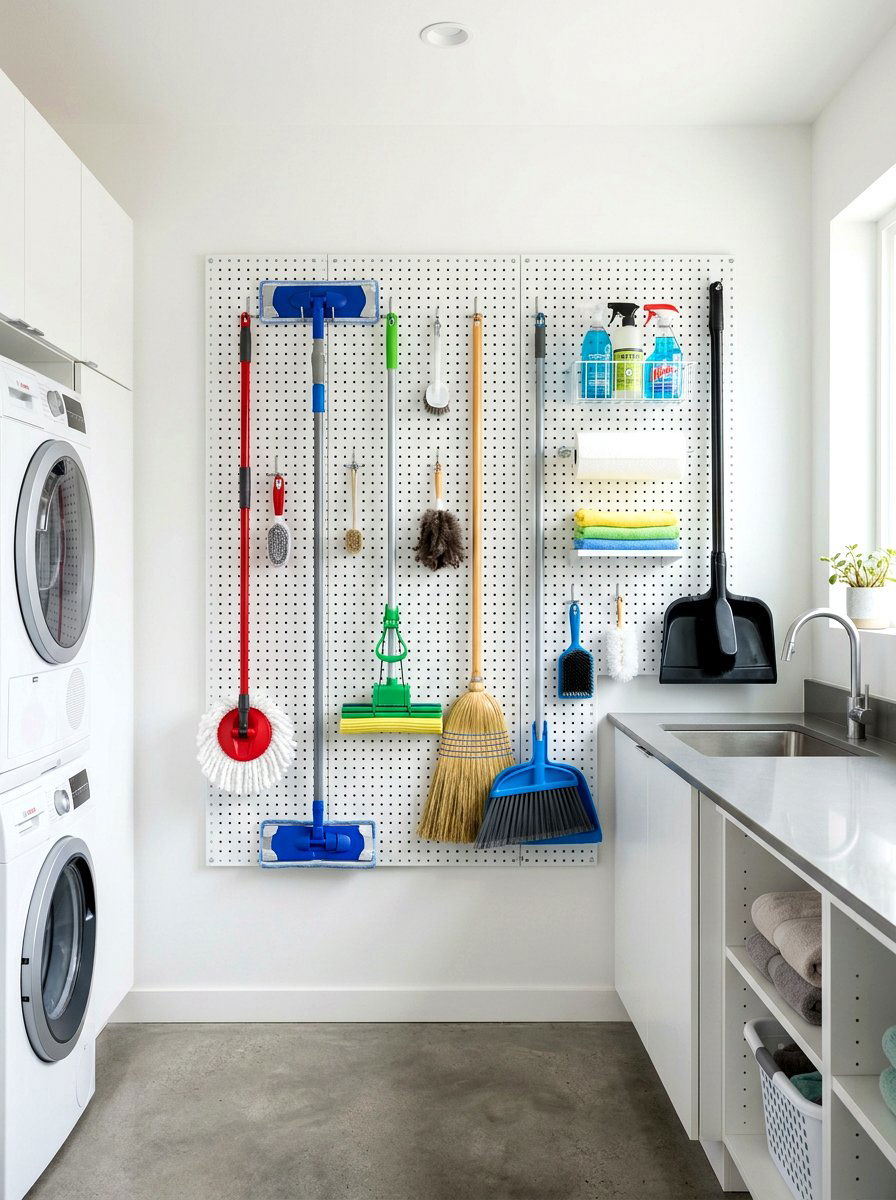 Cleaning Pegboard Wall - 30 organizing cleaning supplies ideas