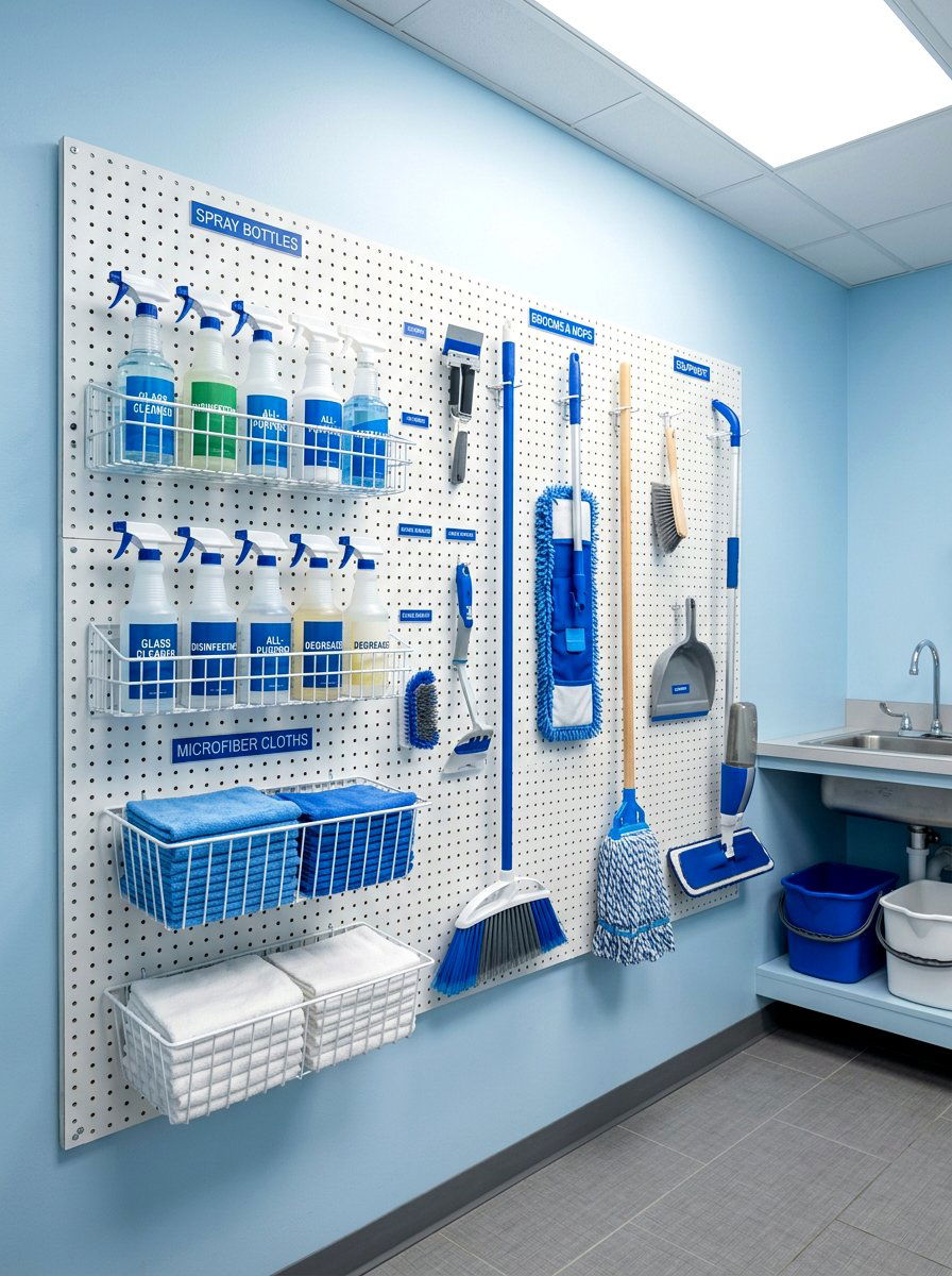 Cleaning Supply Storage - 30 garage pegboard ideas