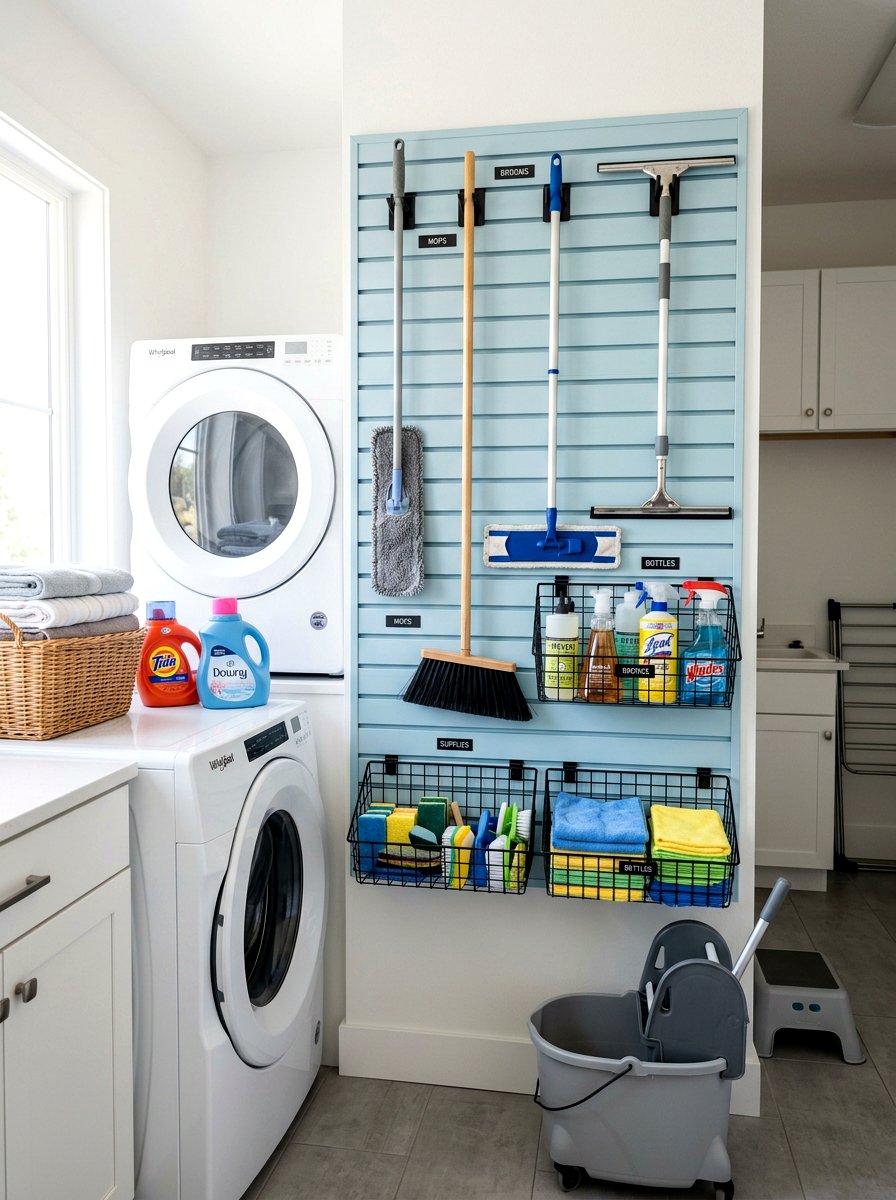 Cleaning supply organization wall - 30 garage slatwall ideas