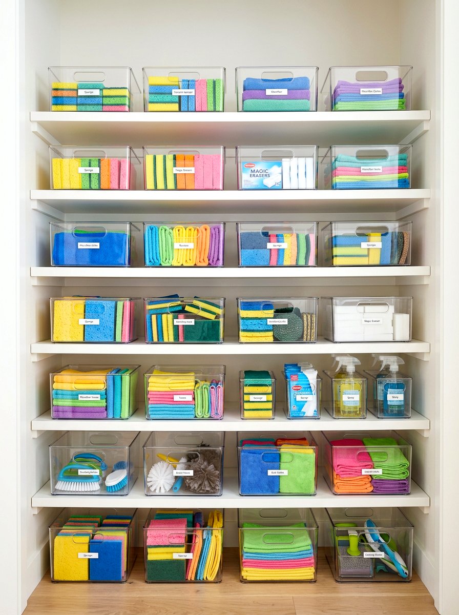 Clear Acrylic Bins - 30 cleaning closet organization ideas