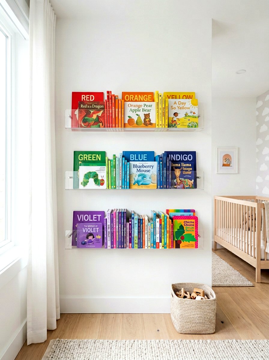Clear Acrylic Book Ledge - 30 nursery shelf styling ideas