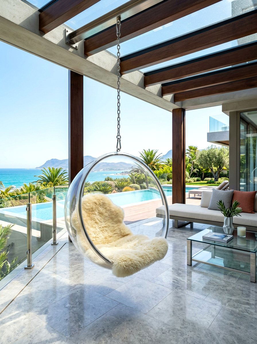 Clear Acrylic Bubble Swing - 30 hanging chair patio ideas