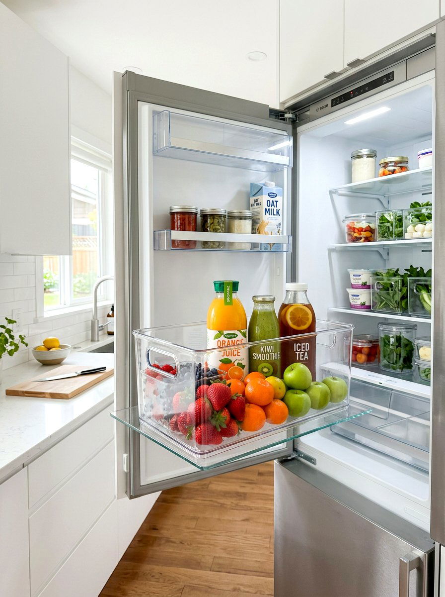 Clear Acrylic Fridge Bin - 30 apartment organization reset ideas