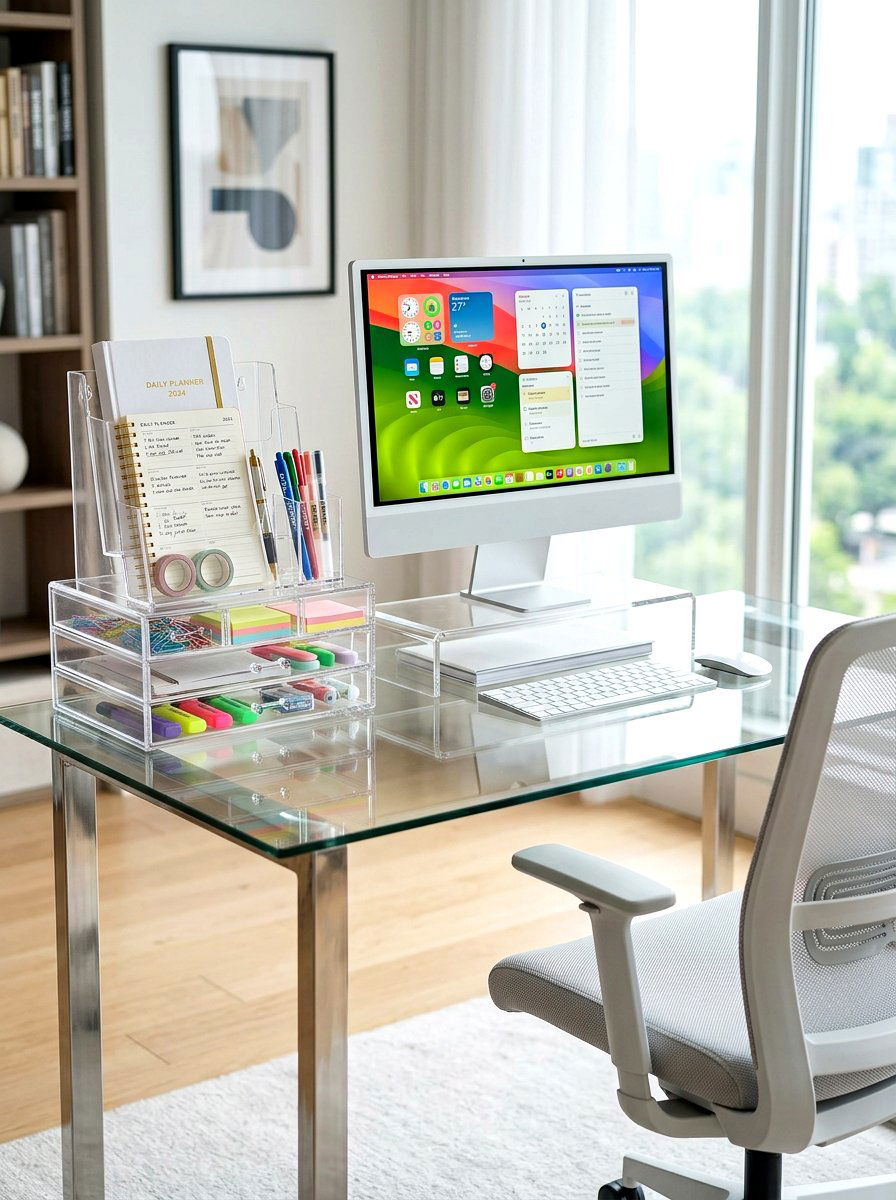Clear Acrylic Setup - 30 paper planner desk ideas
