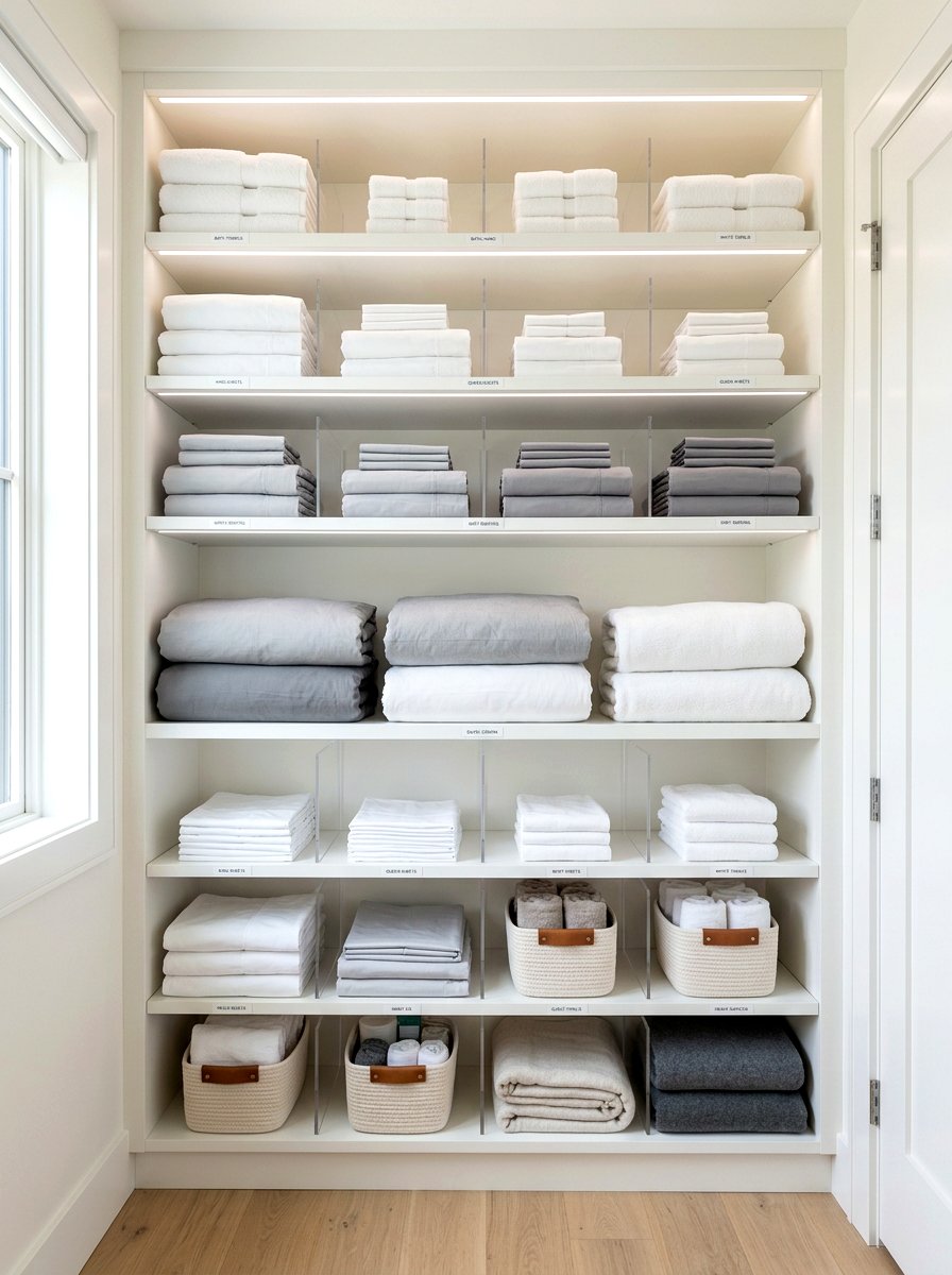 Clear Acrylic Shelf Dividers - 30 linen closet organization ideas