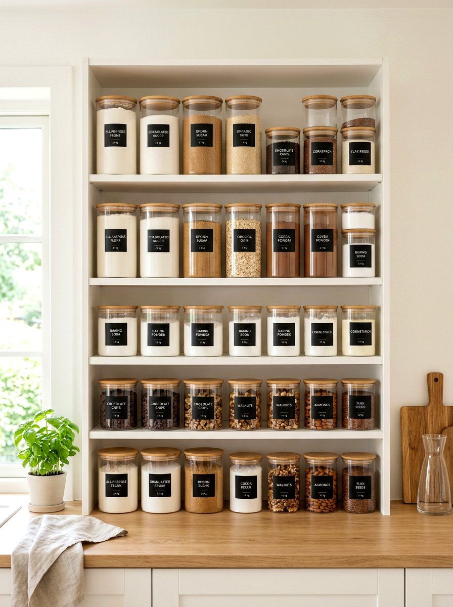 Clear Baking Canister Organization - 30 baking pantry ideas