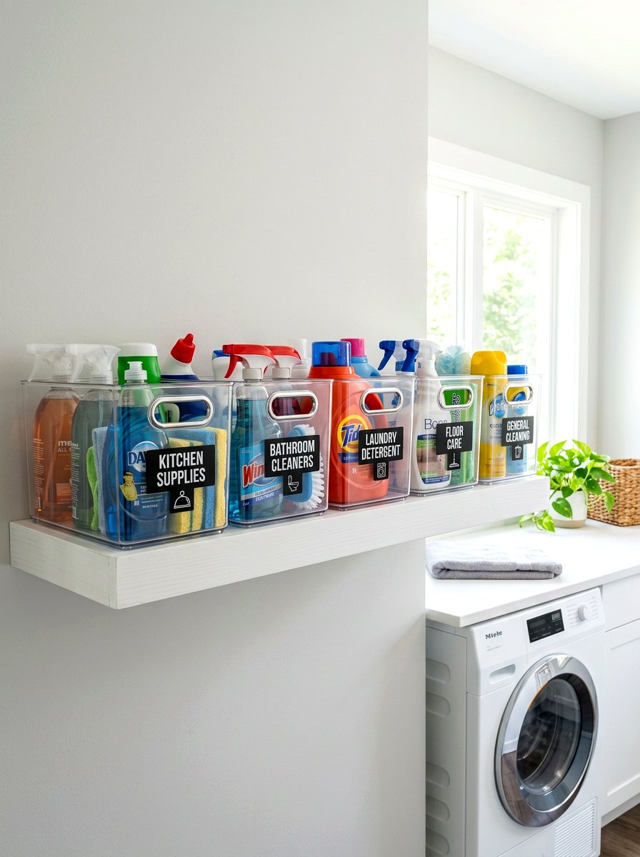 Clear Cleaning Bin - 30 organizing cleaning supplies ideas