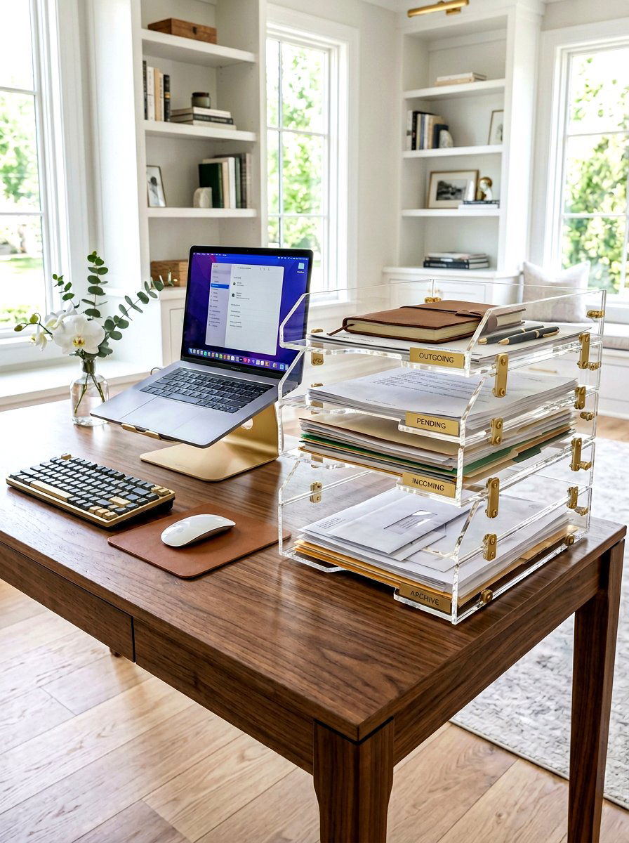 Clear Desktop Trays - 30 office organization ideas