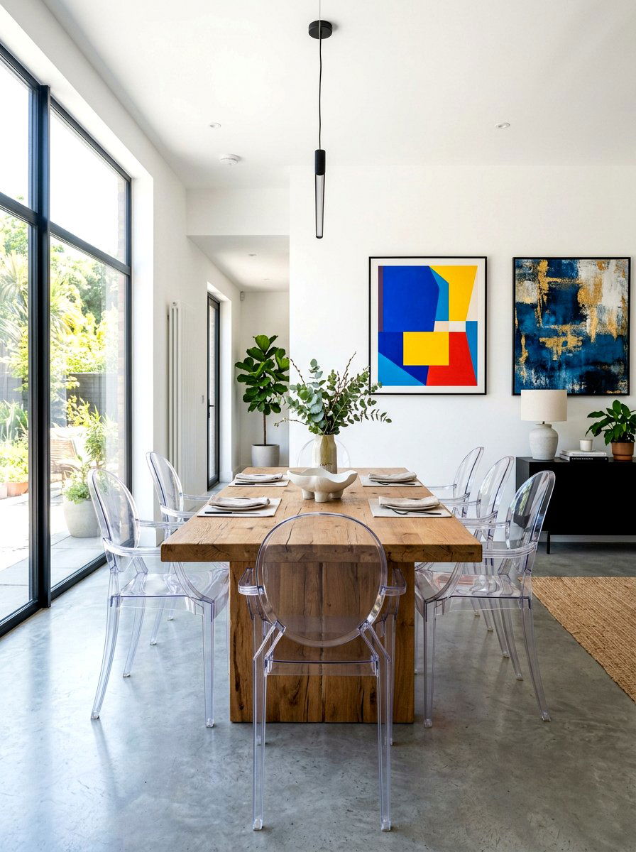 Clear Ghost Acrylic Chairs - 30 mixed dining seating ideas