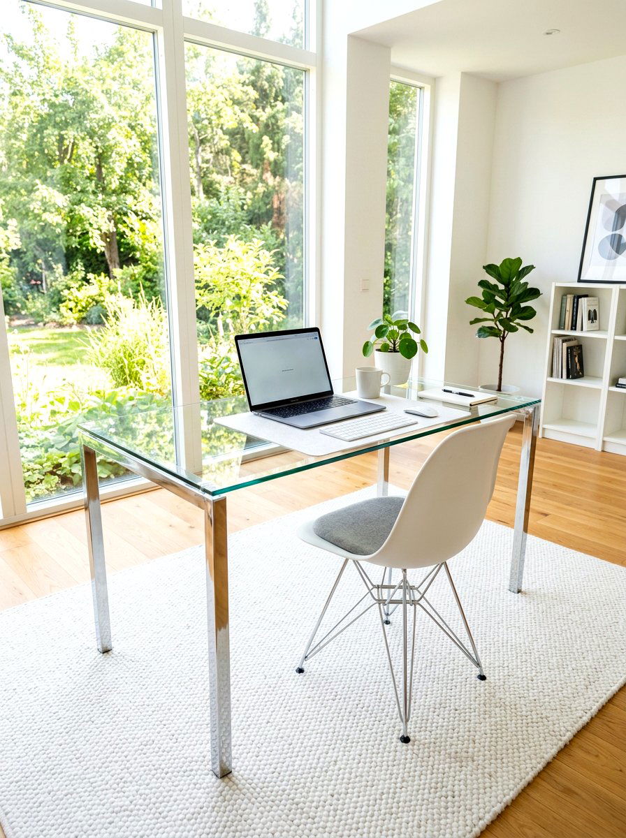 Clear Glass Desk - 30 calming home office ideas