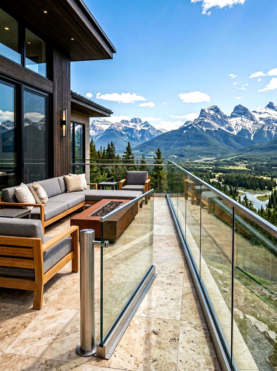 Clear Glass Panel Railing - 30 front porch railing ideas