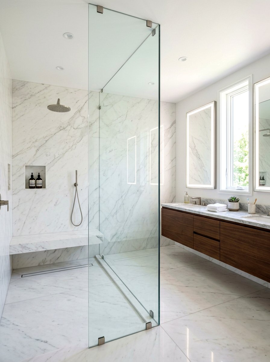 Clear Glass Partition - 30 tiny house bathroom ideas