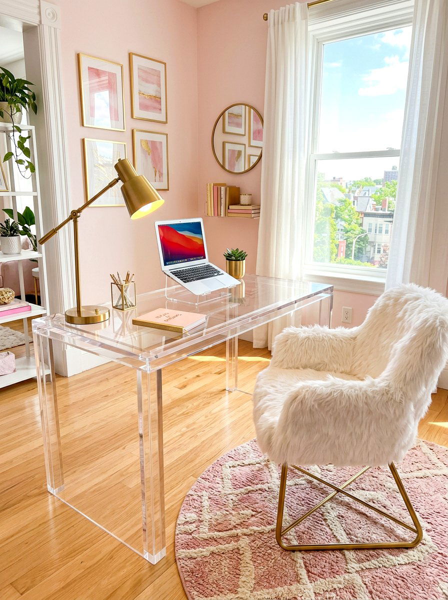 Clear Lucite Desk - 30 home office desk ideas