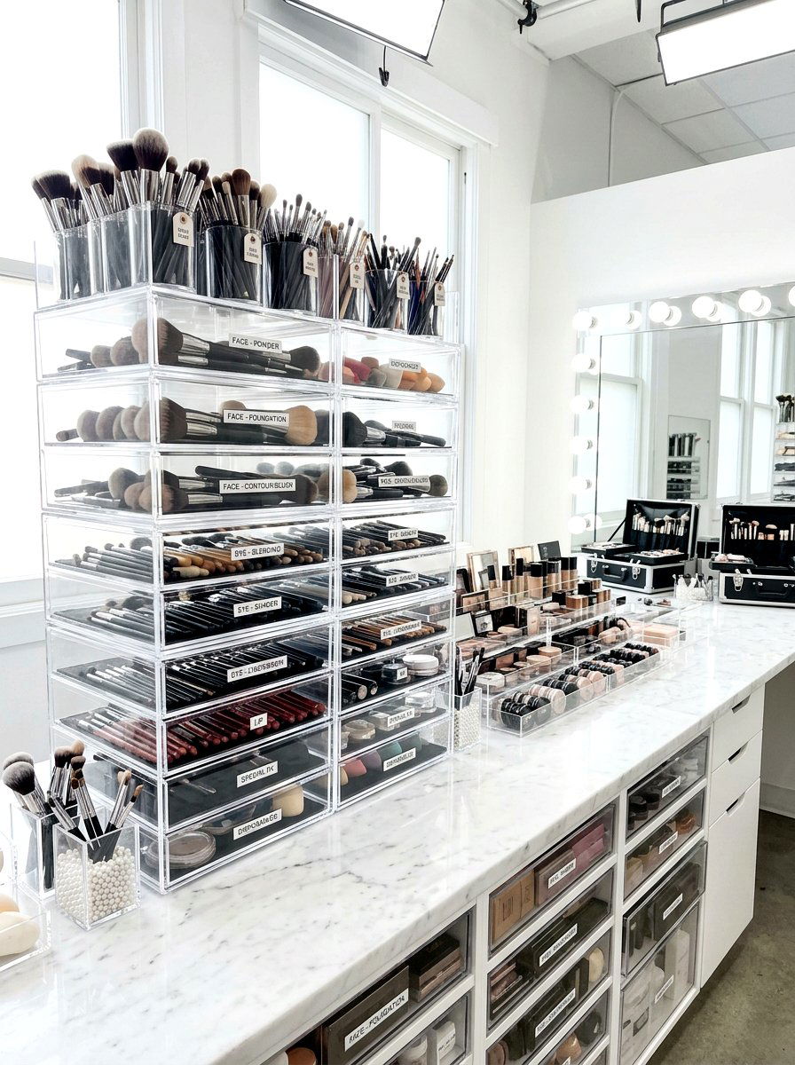 Clear Makeup Brush Tower - 30 makeup brush storage ideas