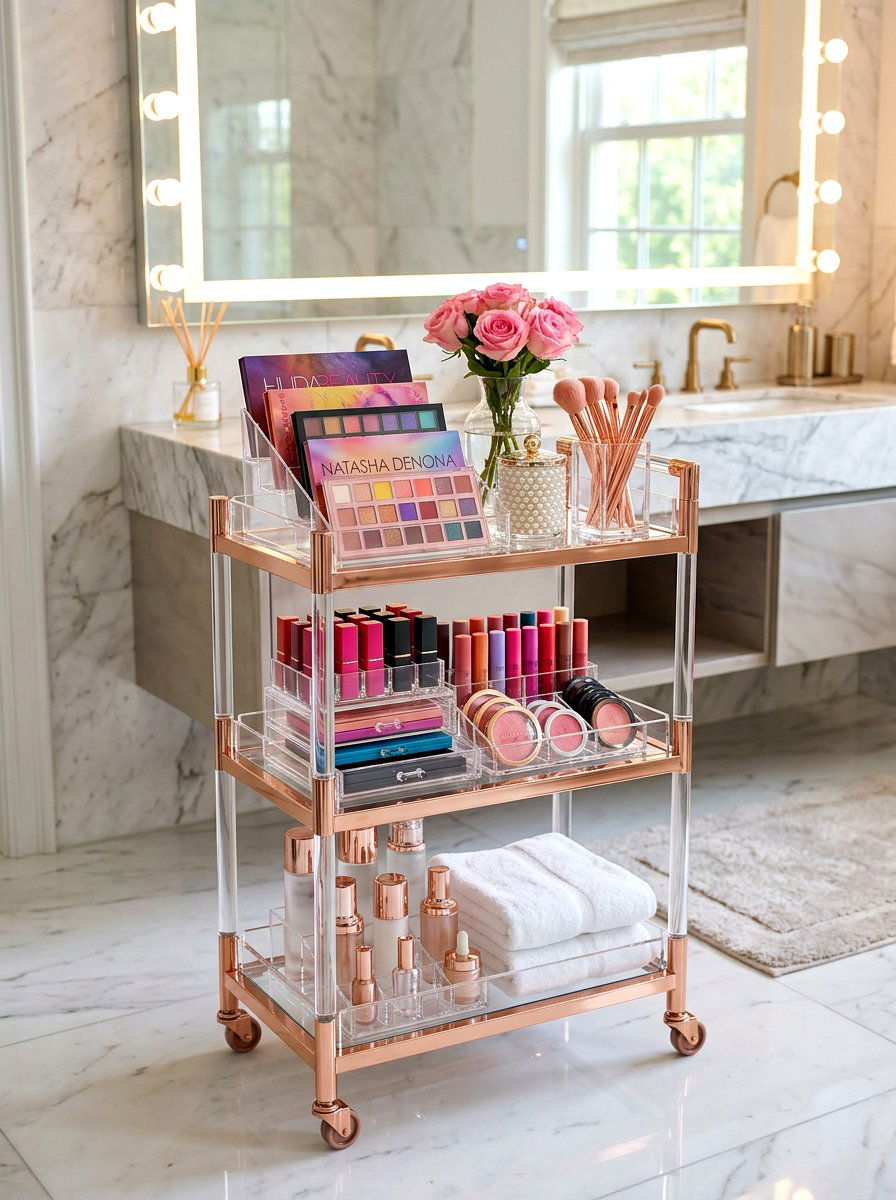 Clear Makeup Palette Holder For Cart Shelves - 30 beauty cart organization ideas
