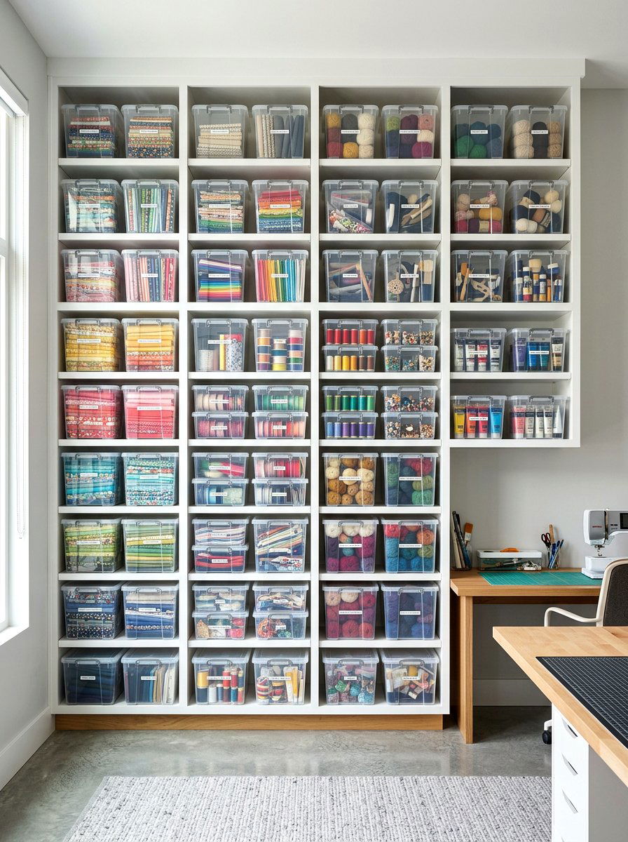 Clear Plastic Bin - 30 organizing a craft room ideas