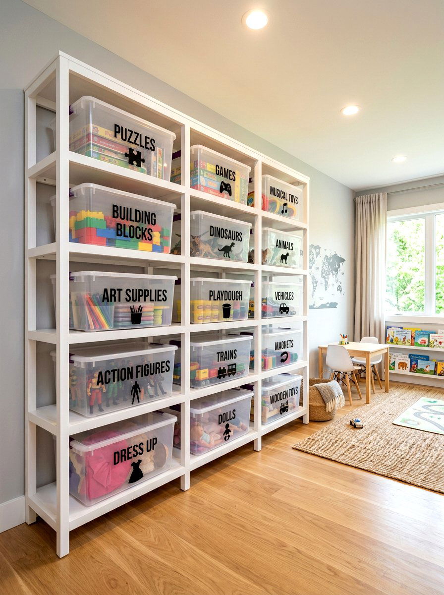 Clear Plastic Bin - 30 toy storage ideas