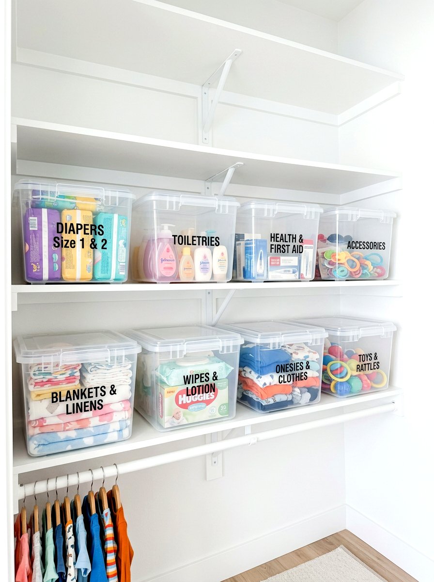 Clear Plastic Bins - 30 nursery closet organization ideas
