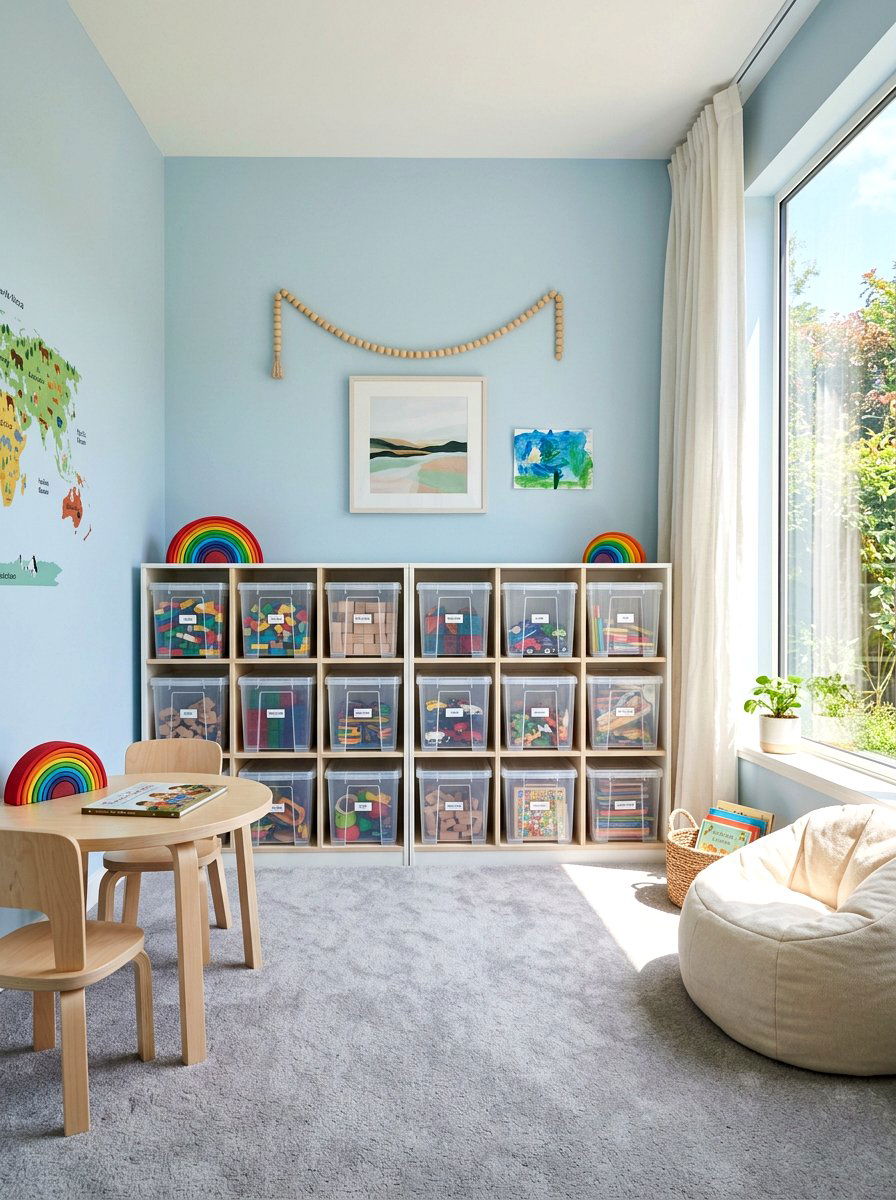 Clear Plastic Bins - 30 organizing kids toys ideas