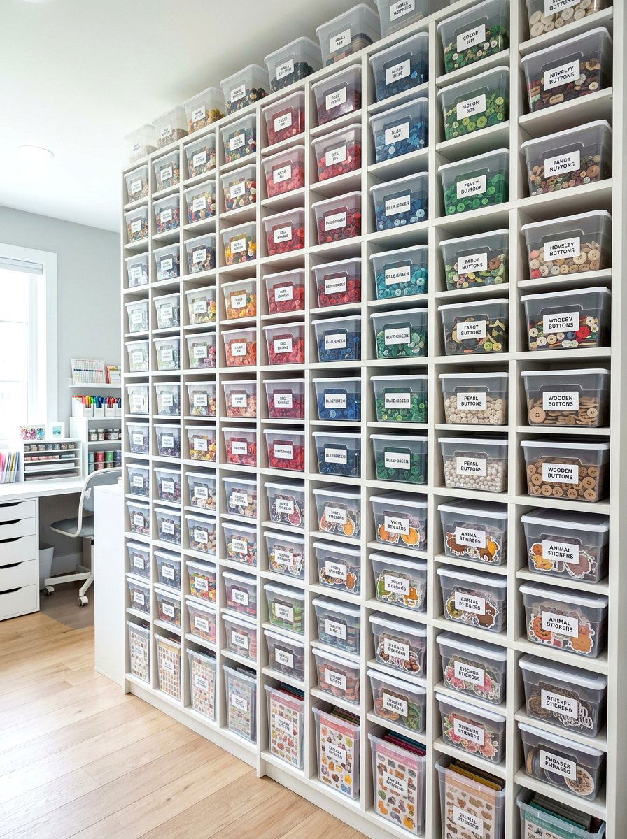 Clear Plastic Bins - 30 scrapbook room ideas
