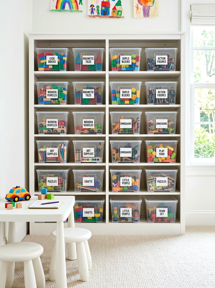 Clear Plastic Container - 30 playroom storage ideas