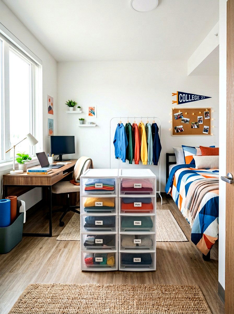 Clear Plastic Drawer Towers - 30 dorm storage under bed ideas