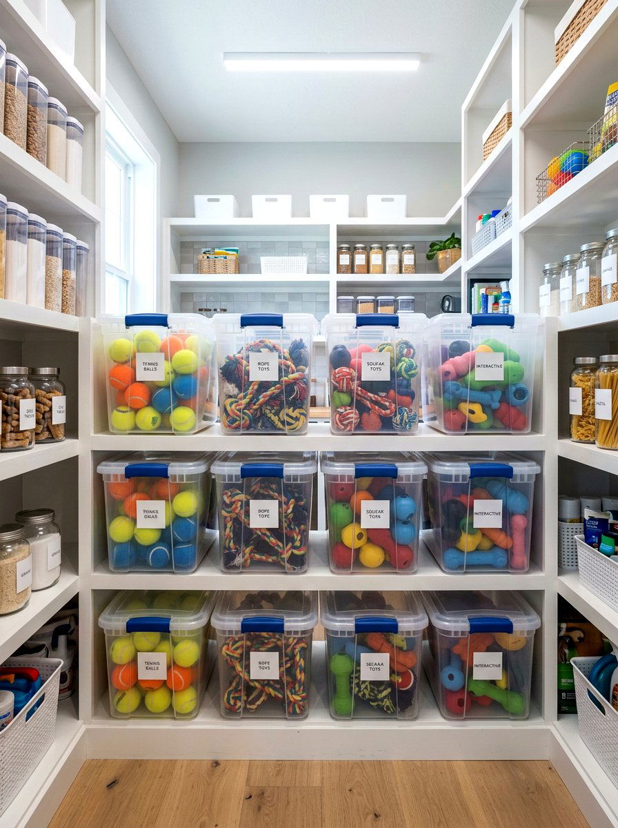 Clear Plastic Pet Toy Bin - 30 pet toy storage ideas