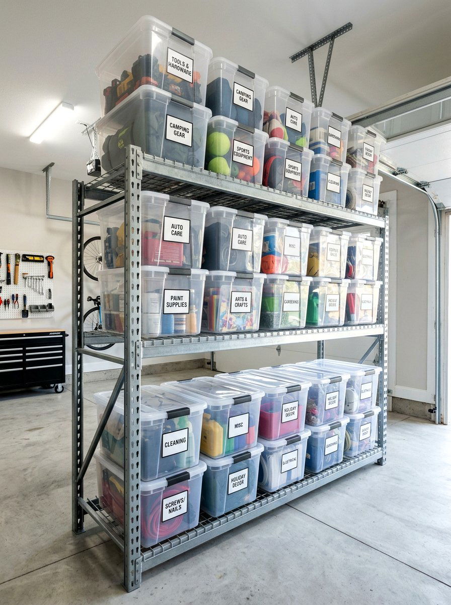 Clear Plastic Storage Bins - 30 garage storage ideas