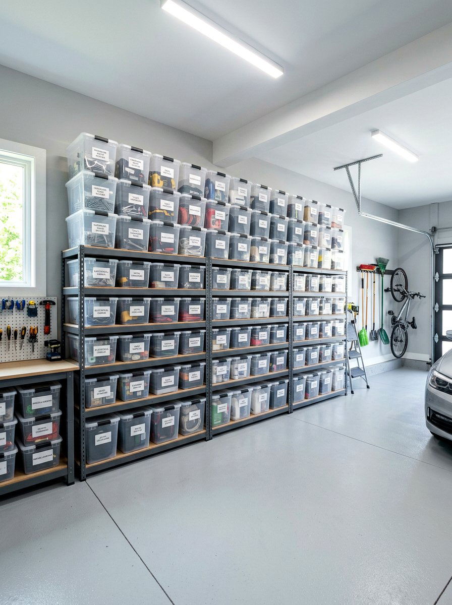 Clear Storage Bin - 30 clean garage aesthetic ideas