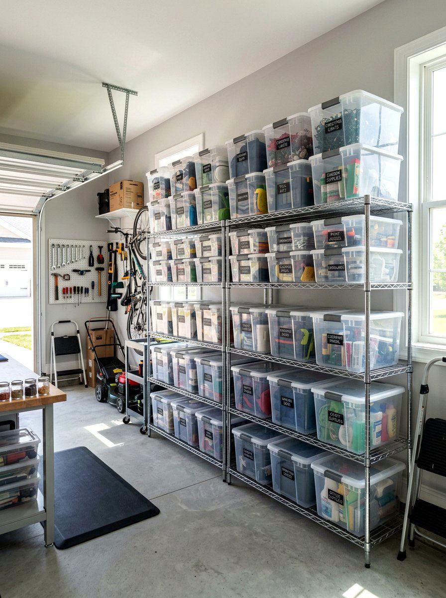 Clear Storage Bins - 30 garage organization ideas