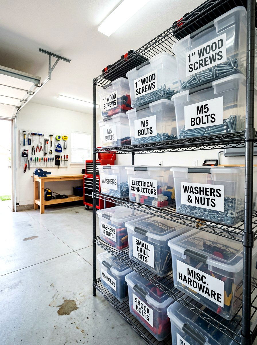 Clear Storage Bins - 30 garage tool storage ideas