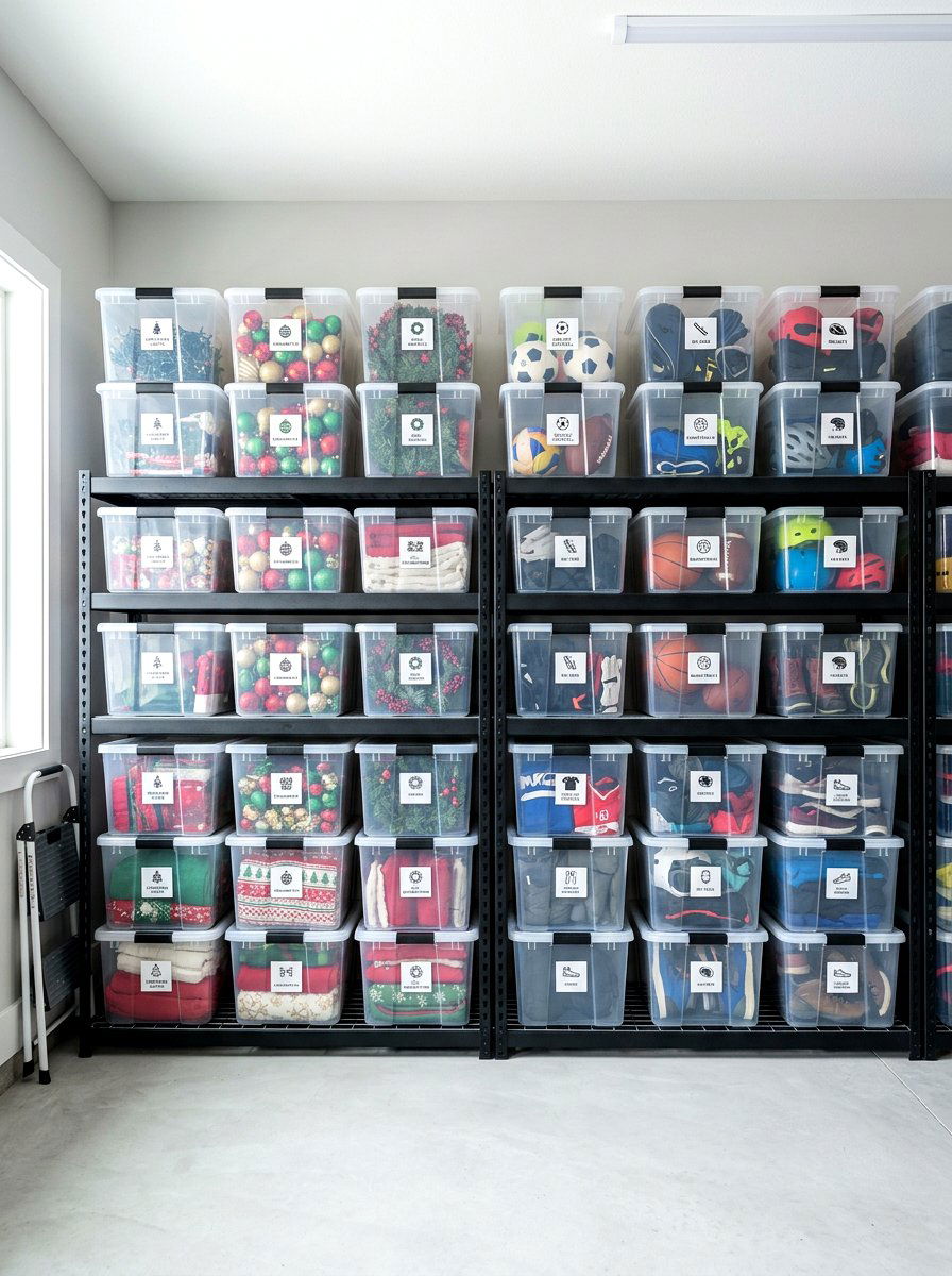 Clear Storage Bins - 30 organizing a garage ideas