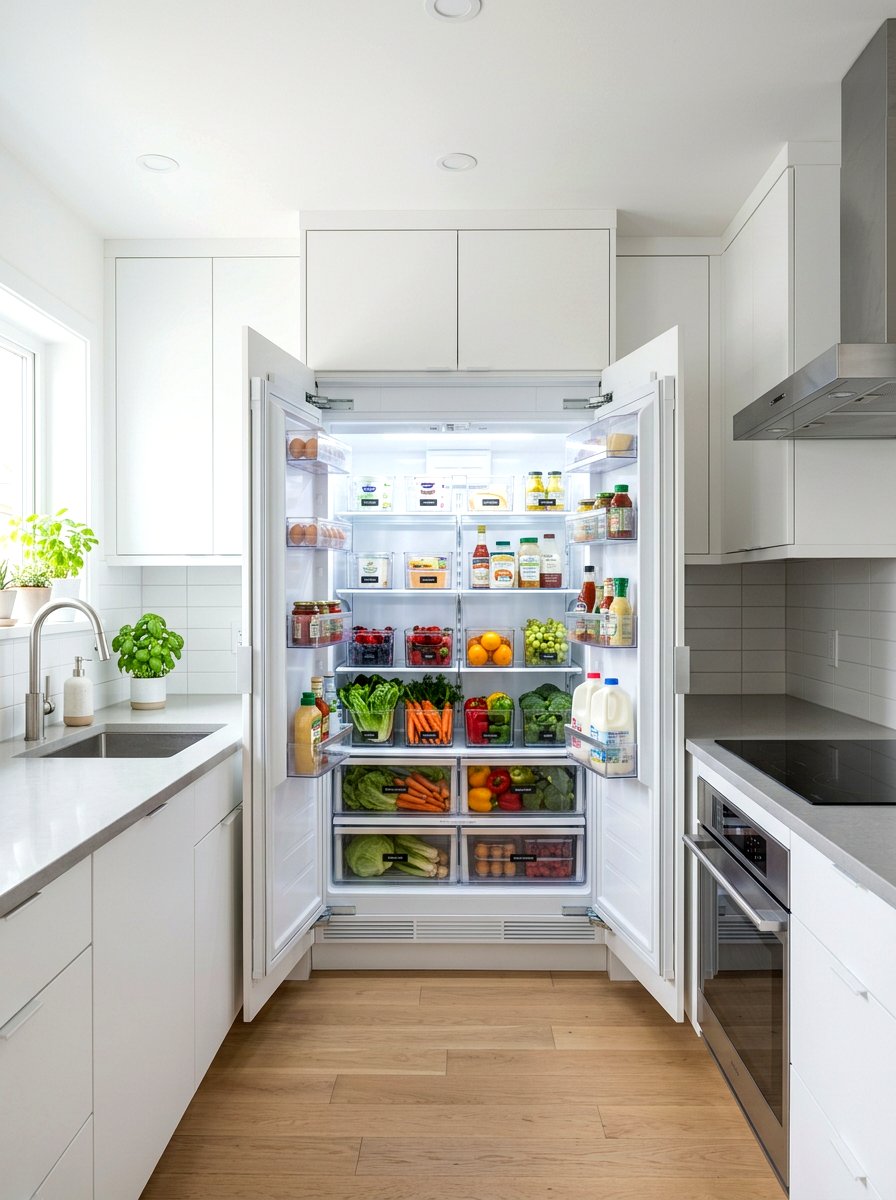 Clear Storage Bins - 30 fridge organization ideas