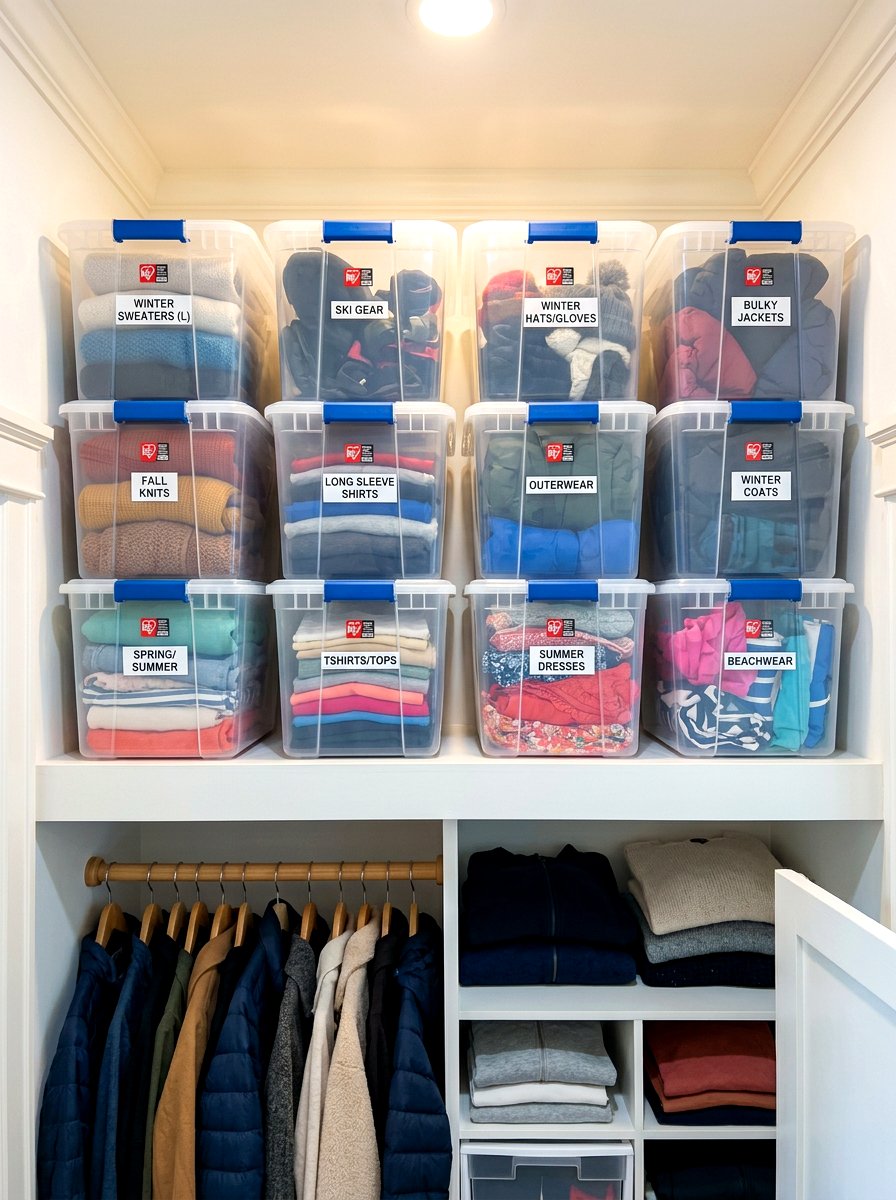 Clear Storage Tubs - 30 organizing small closets ideas