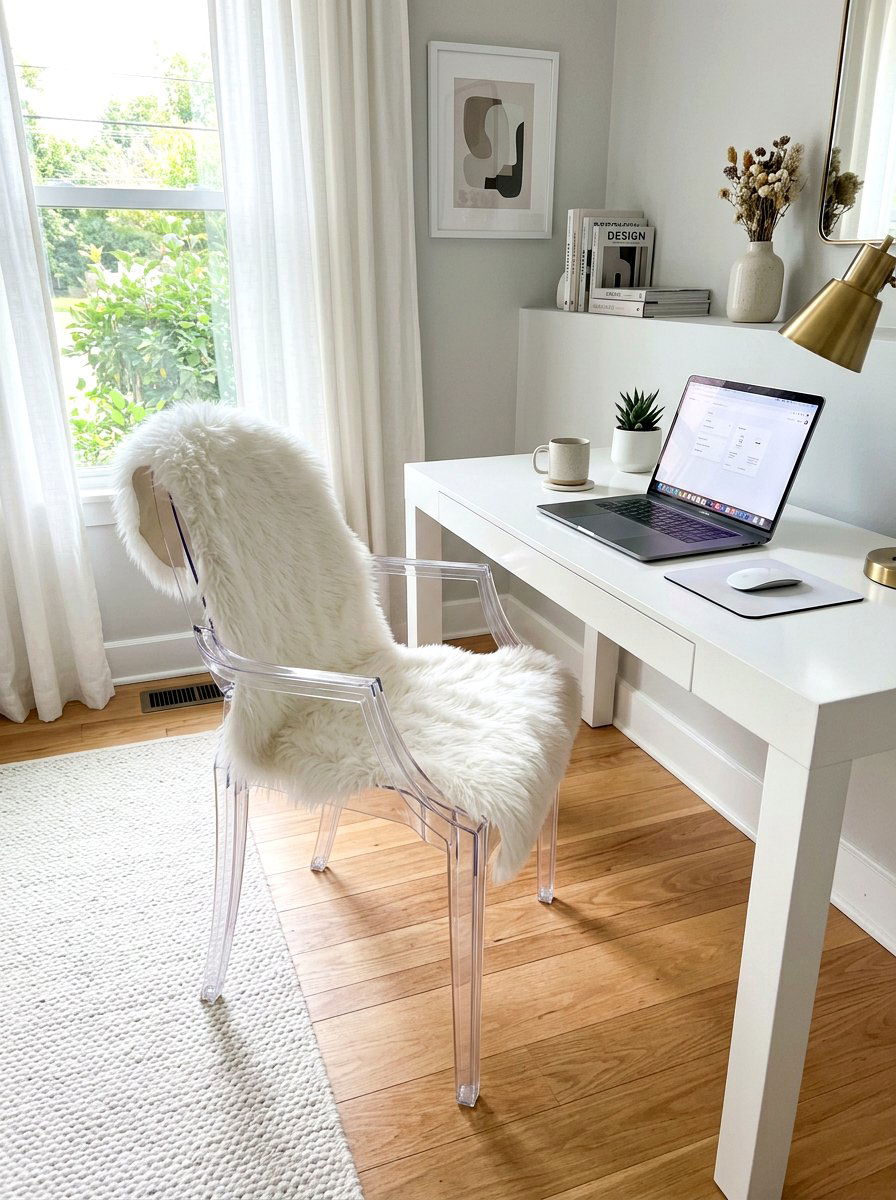 Clear acrylic chair - 30 renter friendly home office ideas