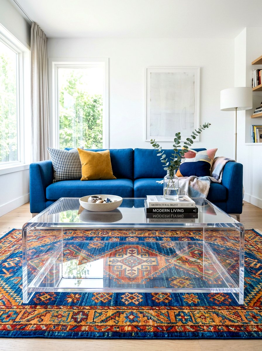 Clear acrylic coffee table - 30 small living room ideas