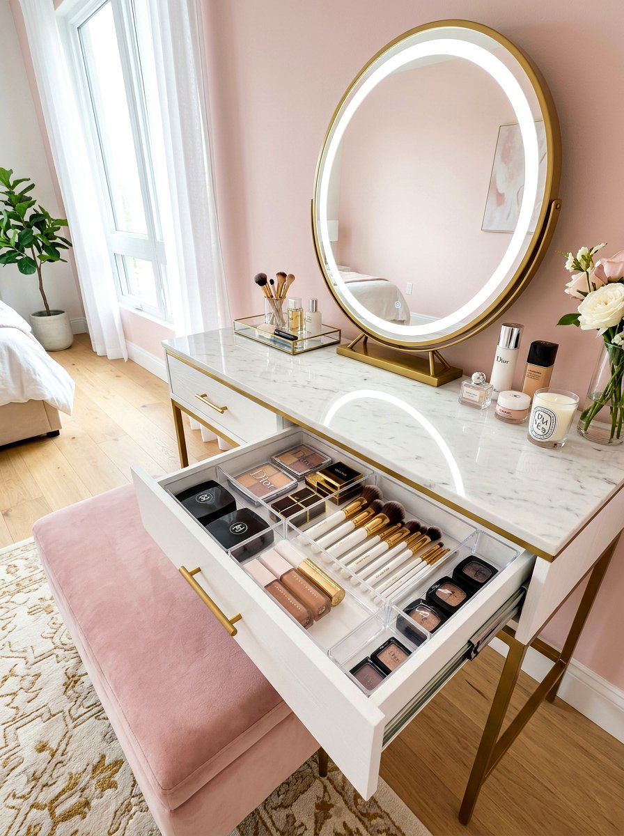 Clear acrylic drawer dividers - 30 vanity drawer organization ideas