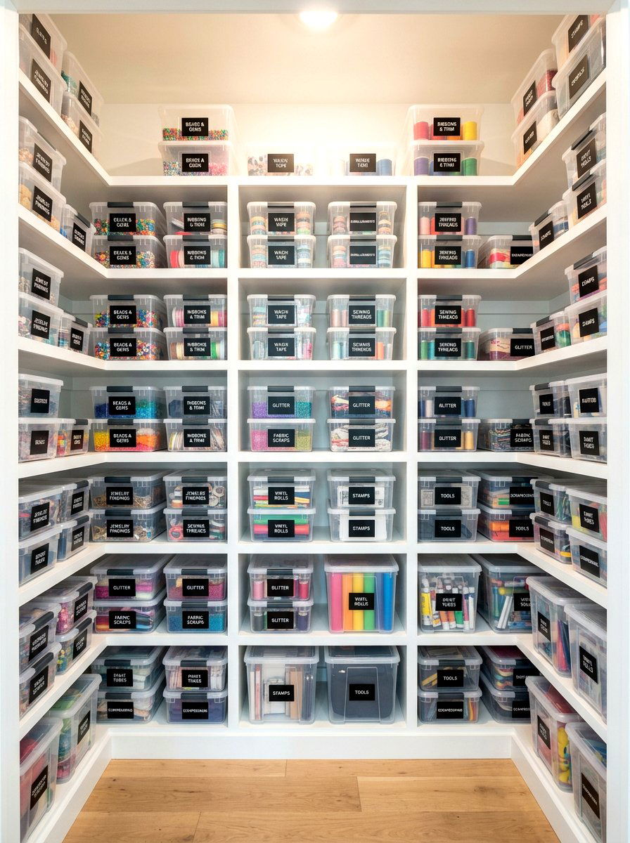 Clear bin craft closet - 30 craft closet ideas