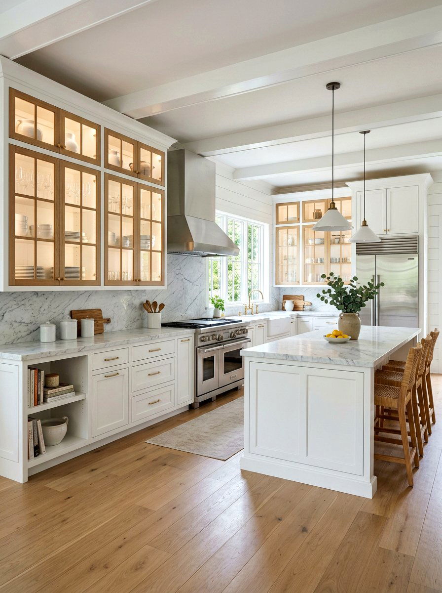 Clear glass kitchen cabinet - 30 glass front kitchen cabinet ideas