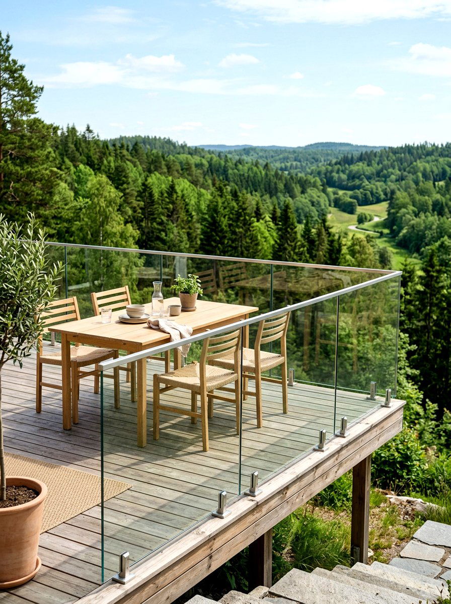 Clear glass railing - 30 Scandinavian patio ideas