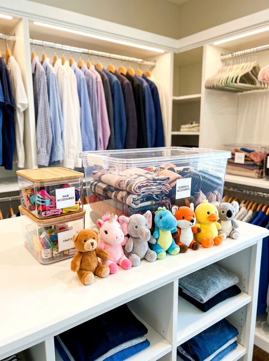 Clear plastic bin - 30 stuffed animal storage ideas