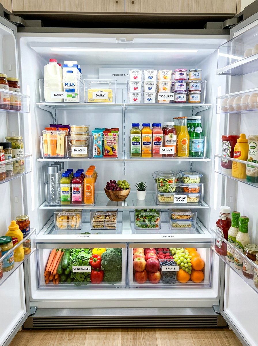 Clear plastic bin storage - 30 aesthetic fridge organization ideas