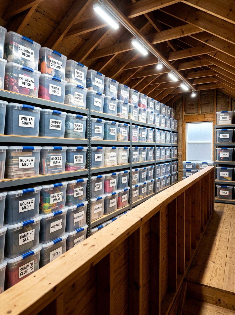Clear plastic storage bins - 30 attic bedroom storage ideas