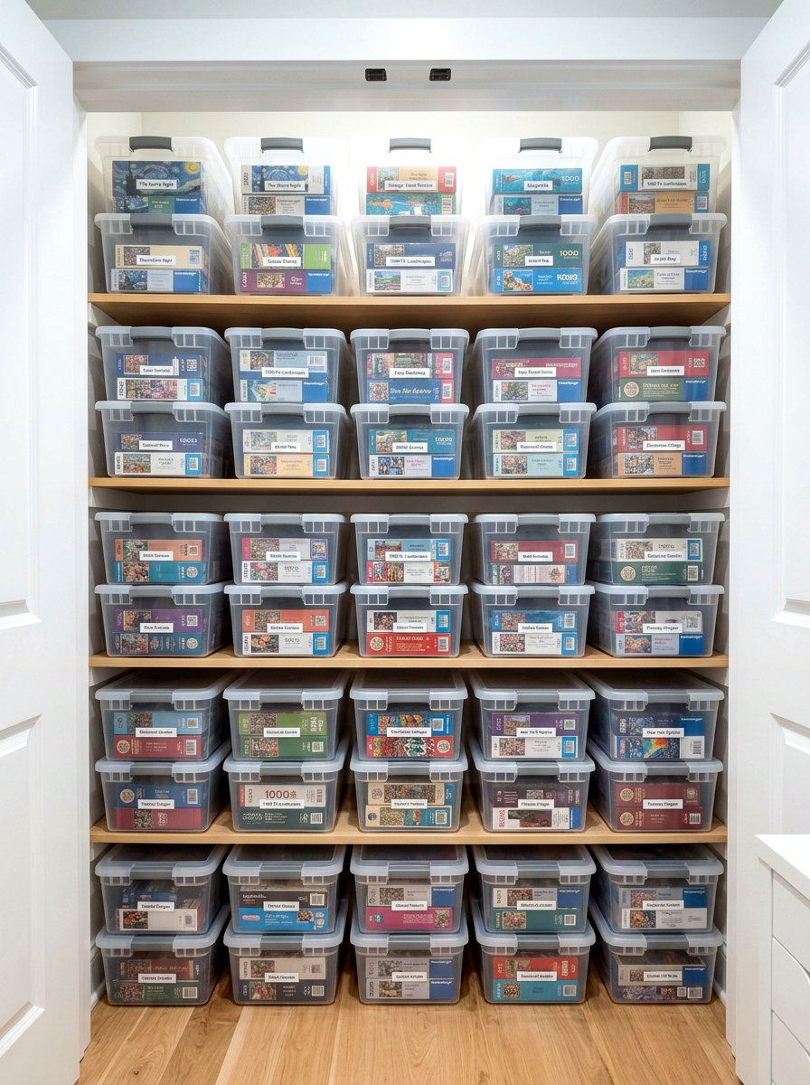 Clear stackable bins - 30 puzzle storage ideas
